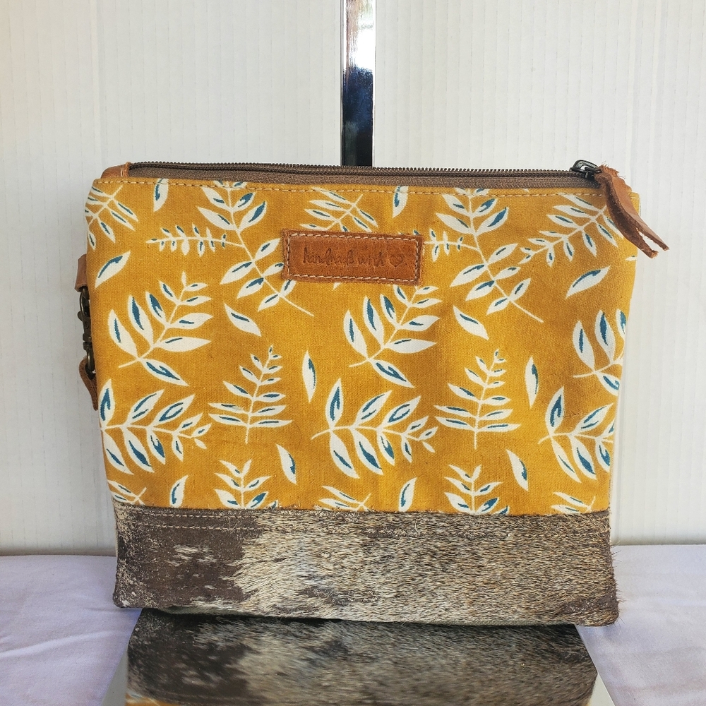 Sixtease Canvas Hair- On Leather Upcycled Wristlet Pouch